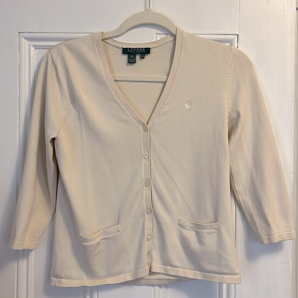 Ralph Lauren Women's Cream Cardigan Button Down Sweater Petite Small - Picture 1 of 5